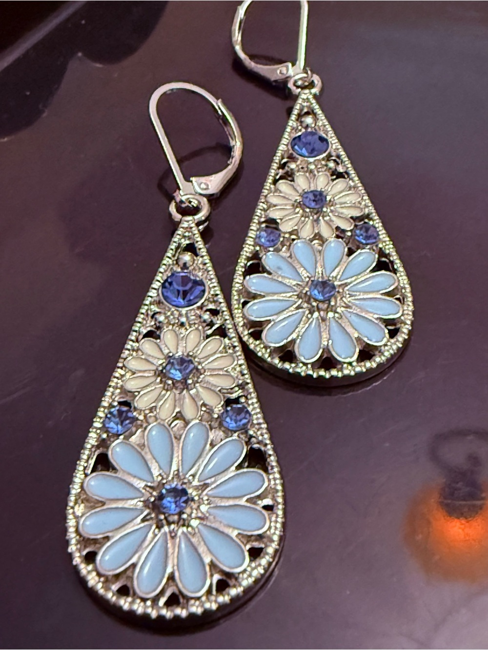 Silverstone Floral Drop Earrings with Light Blue Accents